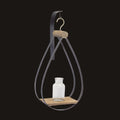 Hanging shelf with glass bottle on a white background