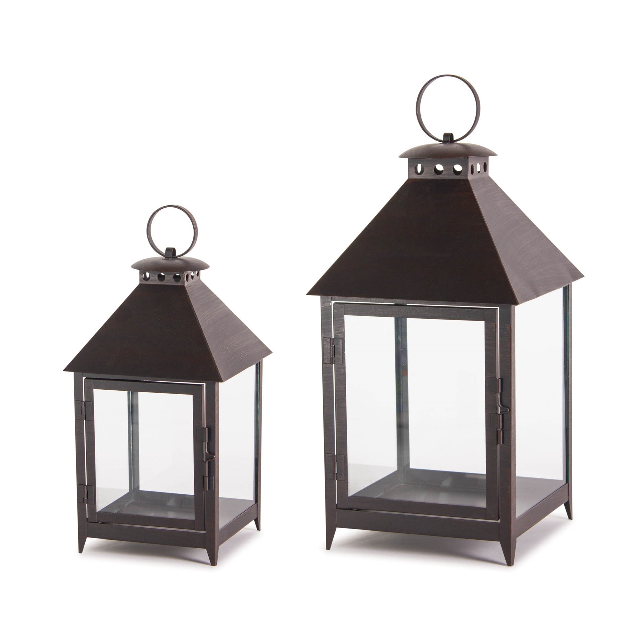 Footed iron lanterns — set of 2